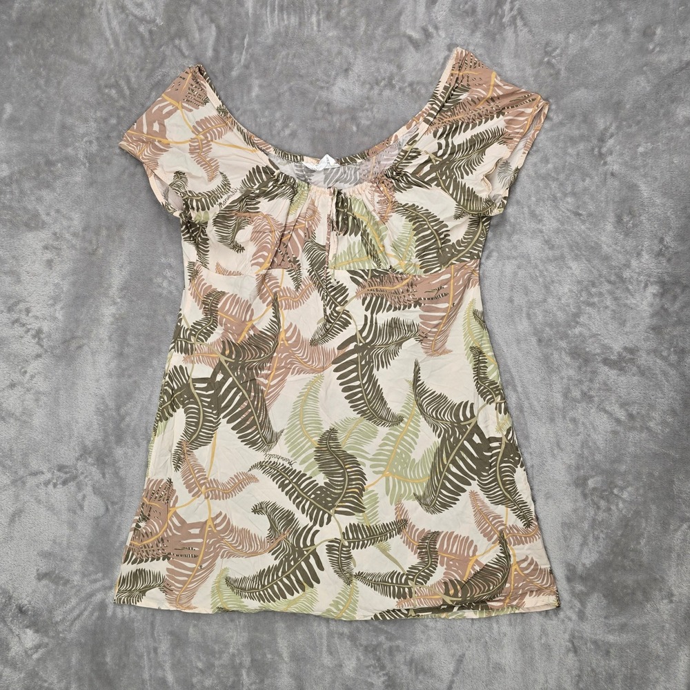 Vintage Manuhealii Dress Womens XL Green Tan Fern Rayon Short Sleeve Hawaiian - Picture 9 of 16